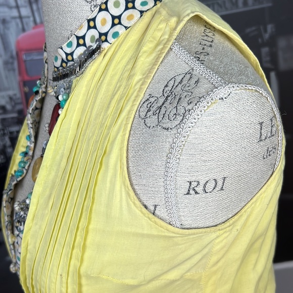 Ryu Boho Yellow Shift Above Knee Sleeveless Cotton Mini Dress hand-Embroidered - Picture 7 of 15